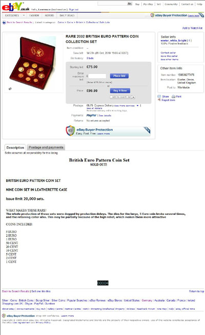 exeter_white_knight eBay Listings Using Our 2002 British Euro Pattern Proof Coin Set Photograph